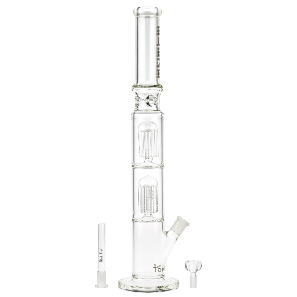 Blaze Glass Tower Ice Bong with Double 8-arm Perc 7mm Straight Tube - Downstem and Herb Bowl Included