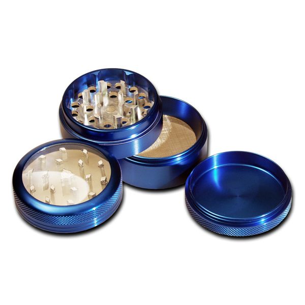 Metal Herb Grinder with Pollen Screen and Magnetic Window Lid | 48mm | Blue