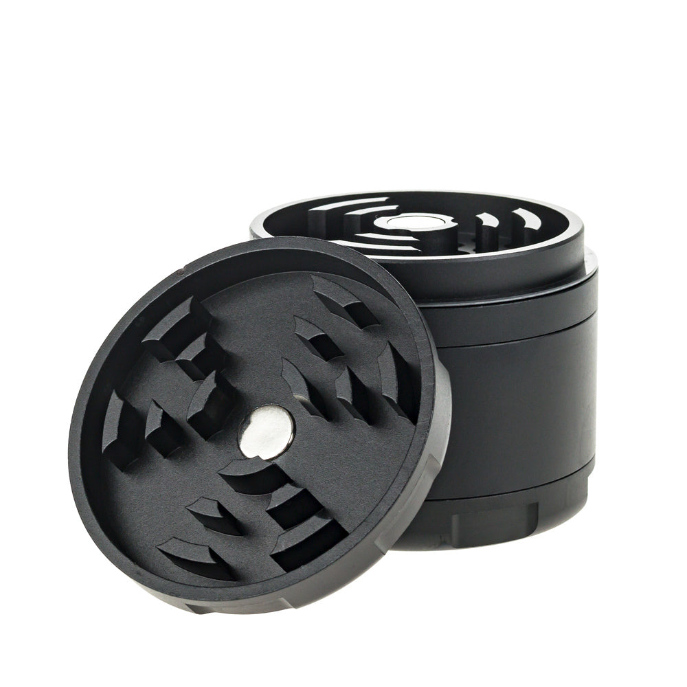 Bake Sale 5-Part 75 Frosted Aircraft Grade Aluminum Grinder | Donut Pattern | Black | Lid removed