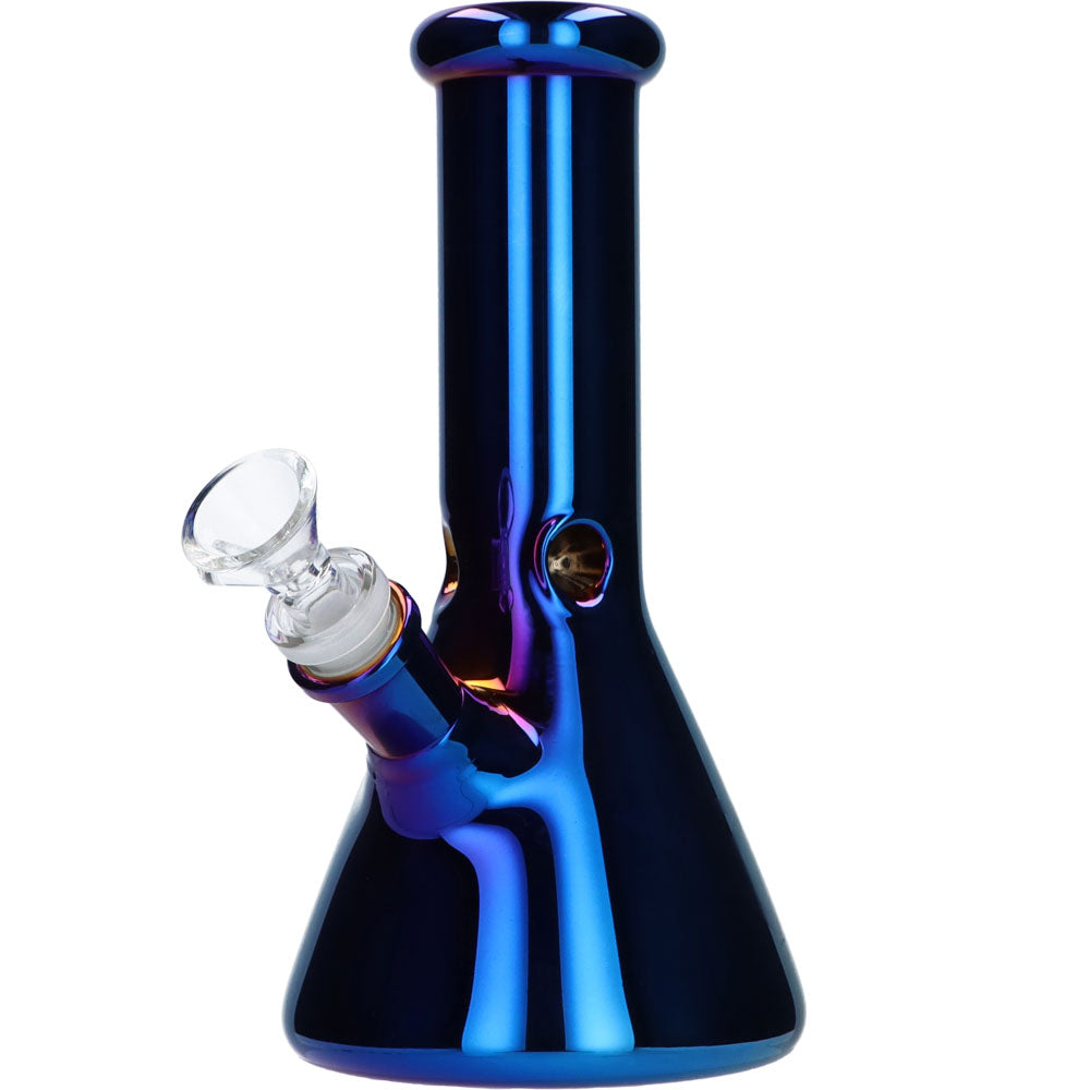 Famous X 8 Inch Fumed Glass Beaker Ice Bong | Sapphire | side view 1