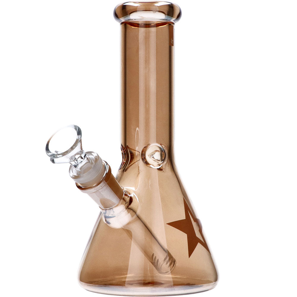 Famous X 8 Inch Fumed Glass Beaker Ice Bong | Gold | side view 1