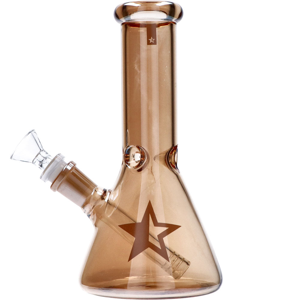 Famous X 8 Inch Fumed Glass Beaker Ice Bong | Gold | side view 2