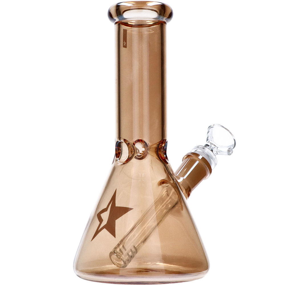 Famous X 8 Inch Fumed Glass Beaker Ice Bong | Gold | side view 4
