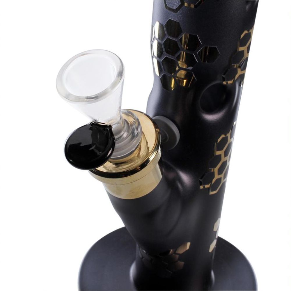 Blaze Glass Straight Ice Bong | Metallic Gold and Matt Anthracite | Stem and Herb Bowl