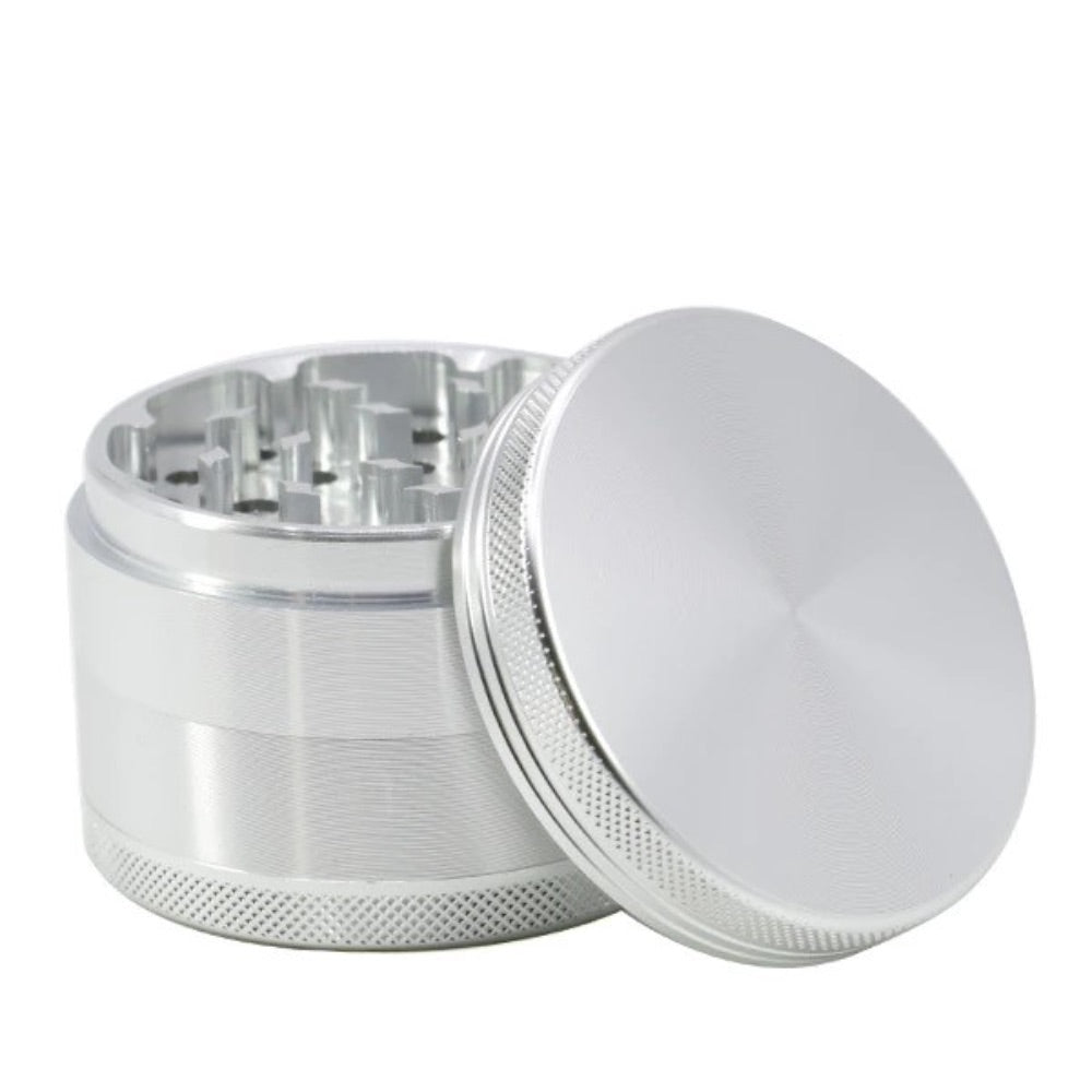 Aluminum 4-Part Herb Grinder with Pollen Screen and Magnetic Lid | Silver