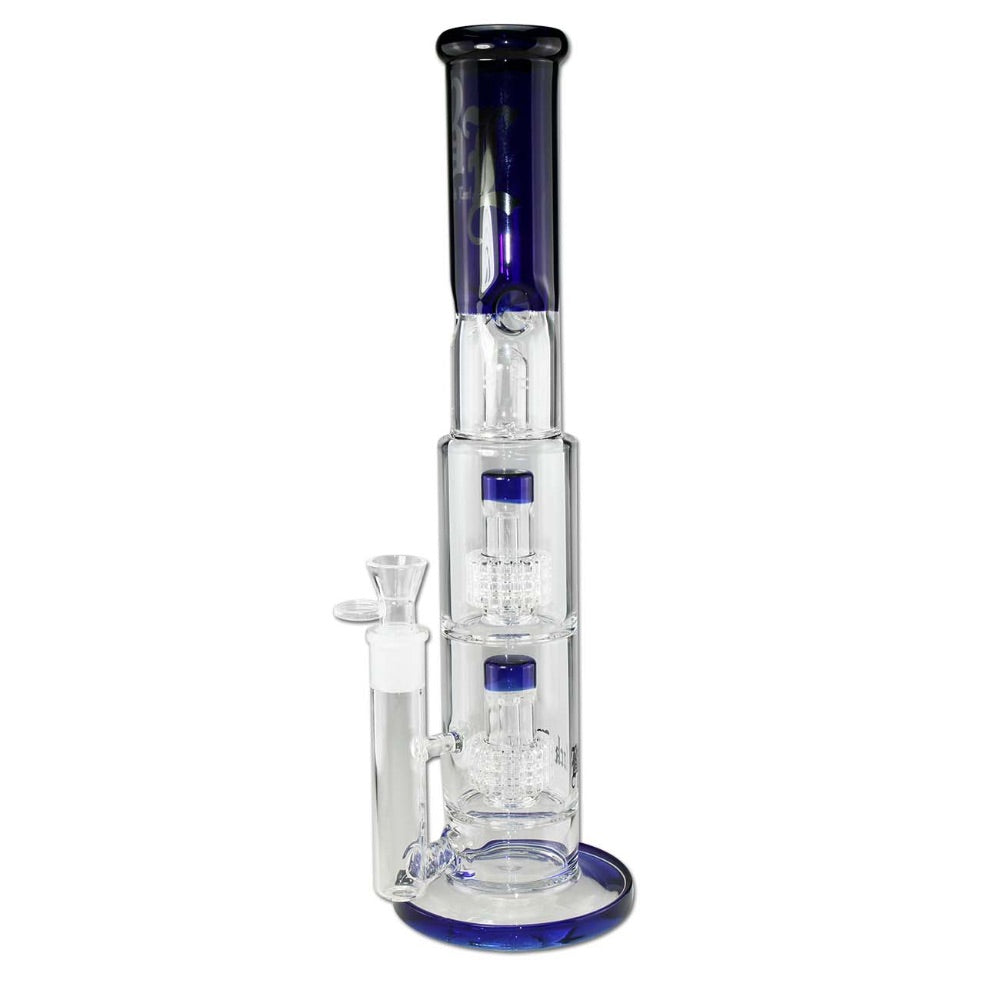 Black Leaf Double Drum Perc Ice Bong | Blue