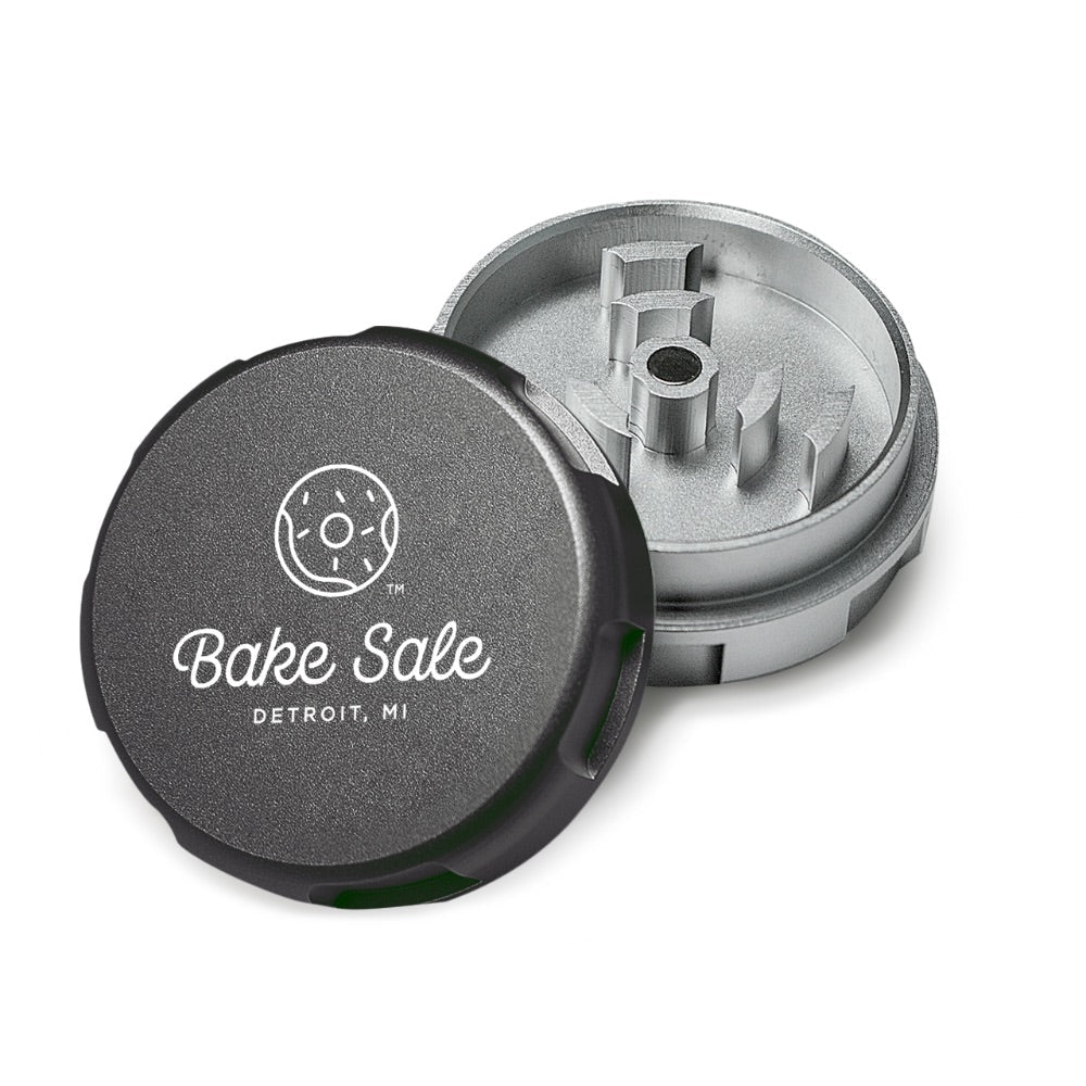 Bake Sale 2-Part Aircraft Grade Aluminum Grinder | Logo | Black/Silver