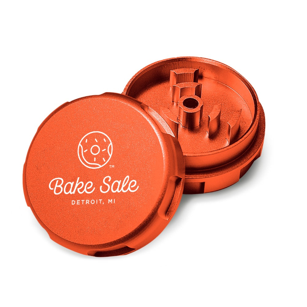 Bake Sale 2-Part Aircraft Grade Aluminum Grinder | Logo | Orange