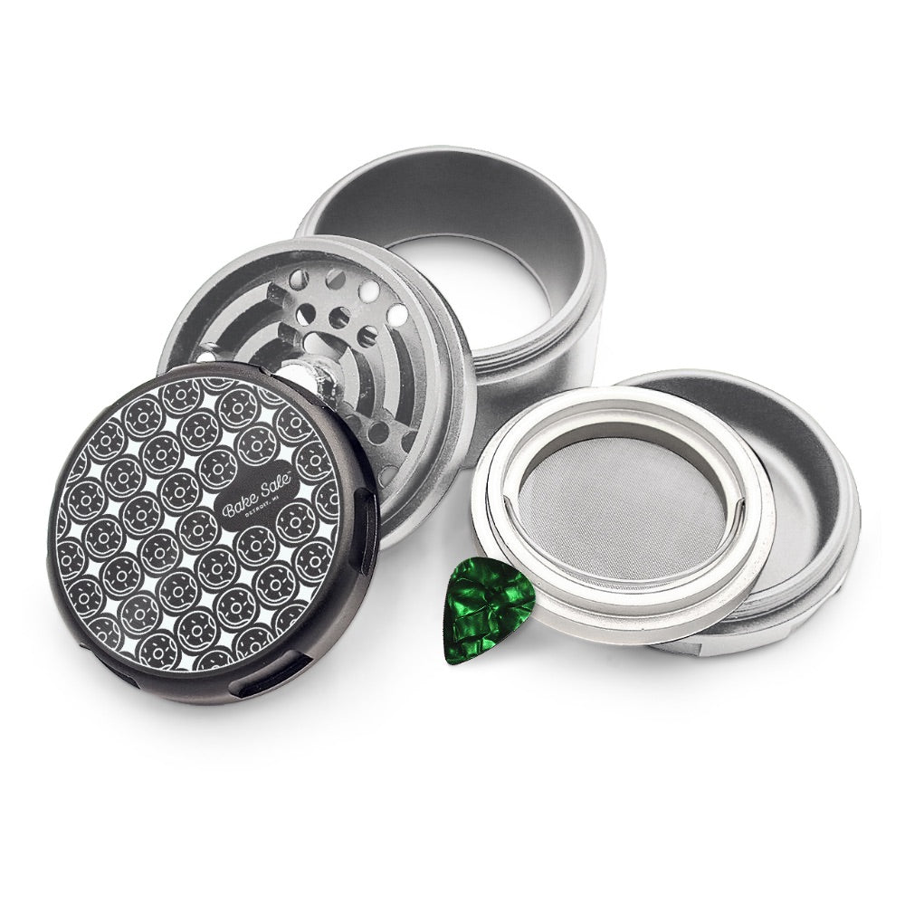 Bake Sale 5-Part 75 Frosted Aircraft Grade Aluminum Grinder | Donut Pattern | Black/Silver