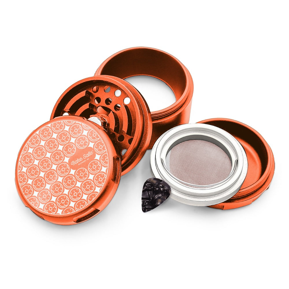 Bake Sale 5-Part 75 Frosted Aircraft Grade Aluminum Grinder | Donut Pattern | Orange
