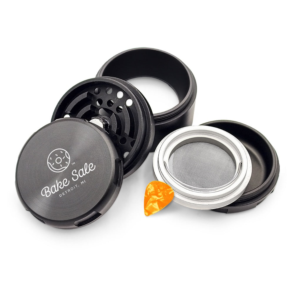 Bake Sale 5-Part 75 Frosted Aircraft Grade Aluminum Grinder | Logo | Black