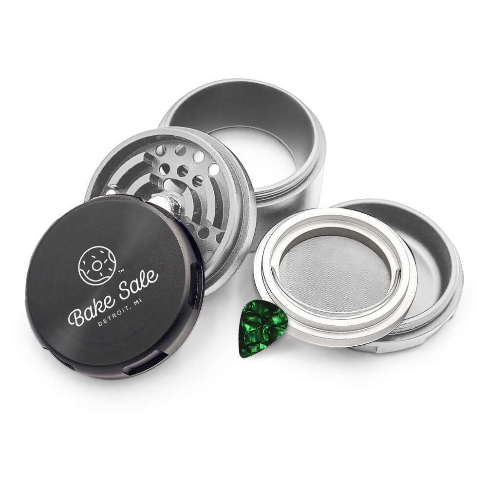 Bake Sale 5-Part 75 Frosted Aircraft Grade Aluminum Grinder | Logo | Black/Silver