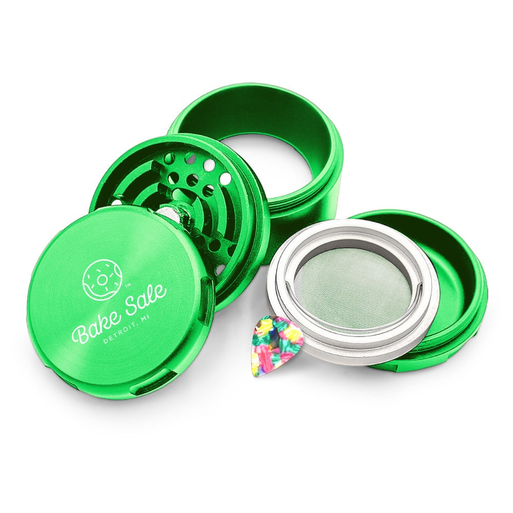 Bake Sale 5-Part 75 Frosted Aircraft Grade Aluminum Grinder | Logo | Green