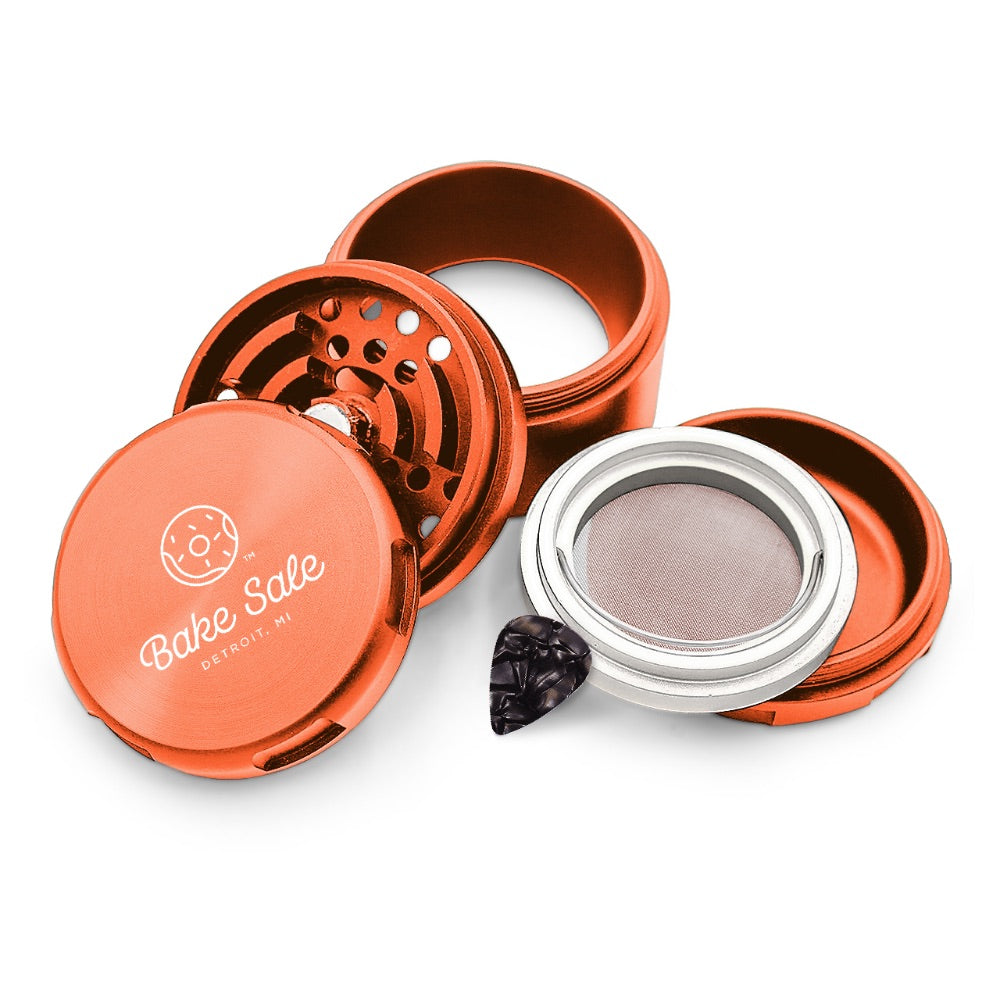 Bake Sale 5-Part 75 Frosted Aircraft Grade Aluminum Grinder | Logo | Orange