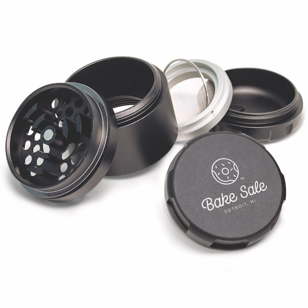 Bake Sale 5-Part Donut Pattern Aircraft Grade Aluminum Grinder | Black logo