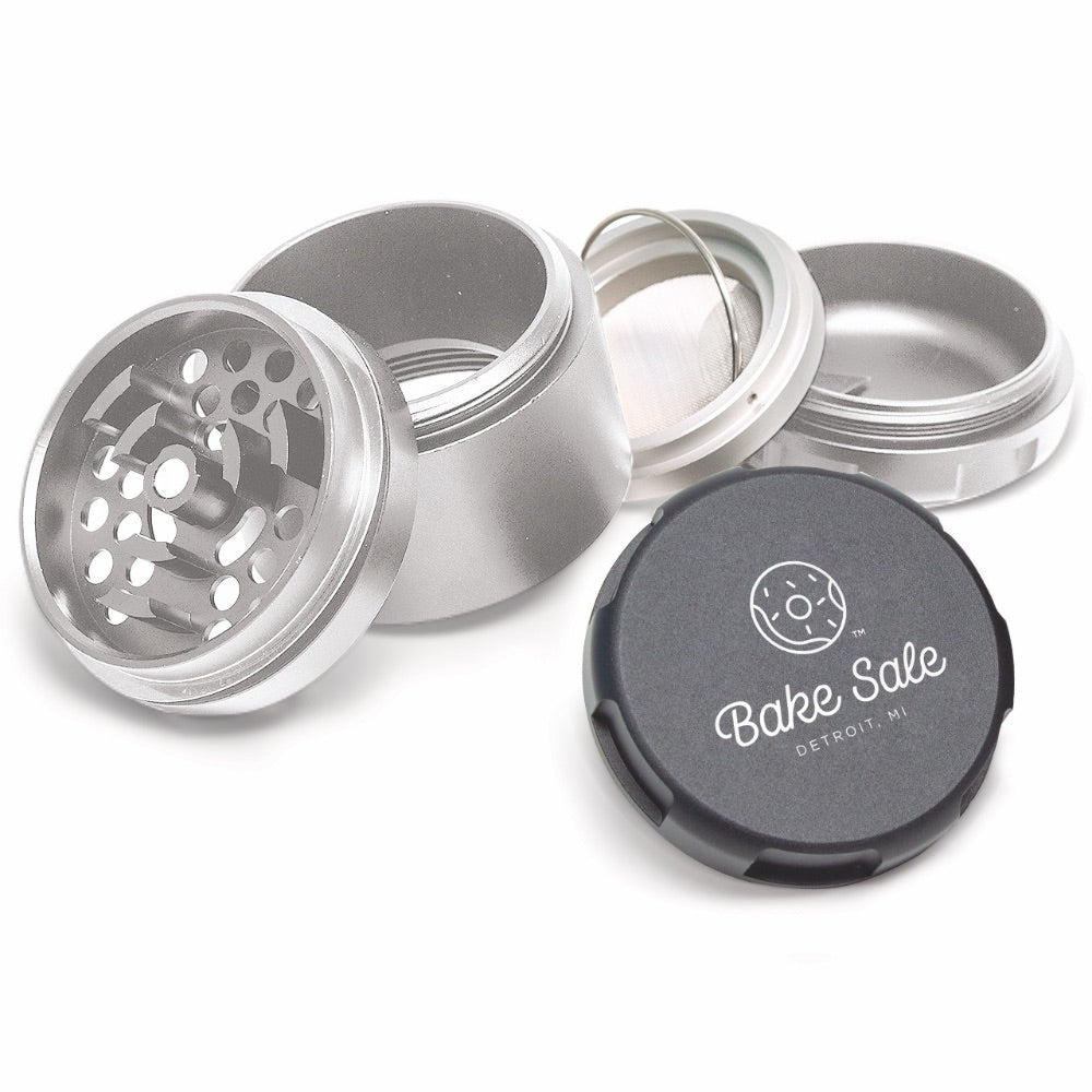 Bake Sale 5-Part Donut Pattern Aircraft Grade Aluminum Grinder | Black/Silver logo