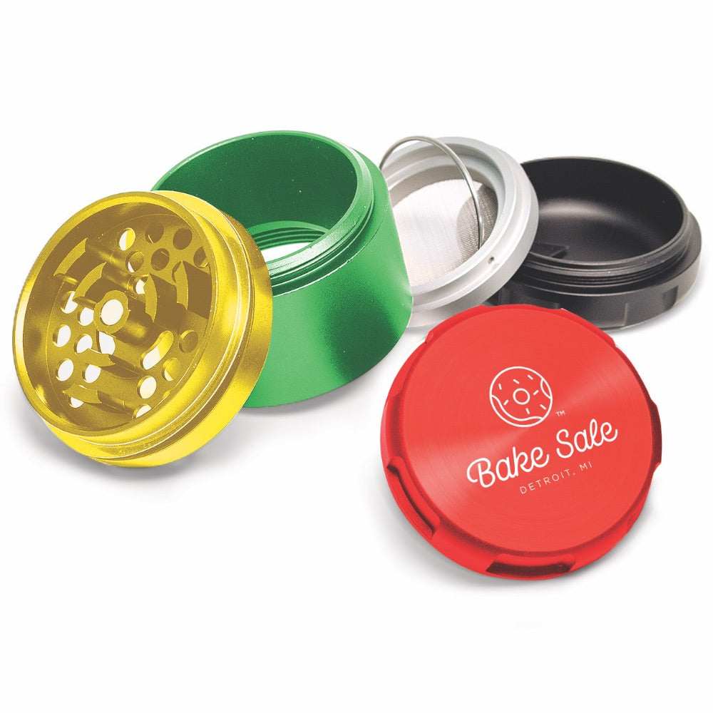 Bake Sale 5-Part Donut Pattern Aircraft Grade Aluminum Grinder | Rasta logo