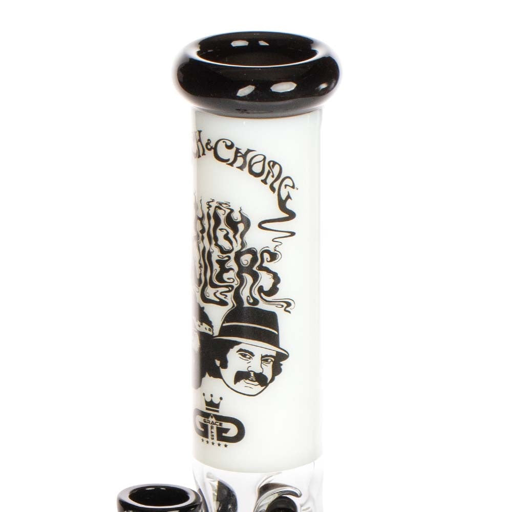 Grace Glass Cheech & Chong High Rollers Straight Tube Percolator Bong | White | stem view