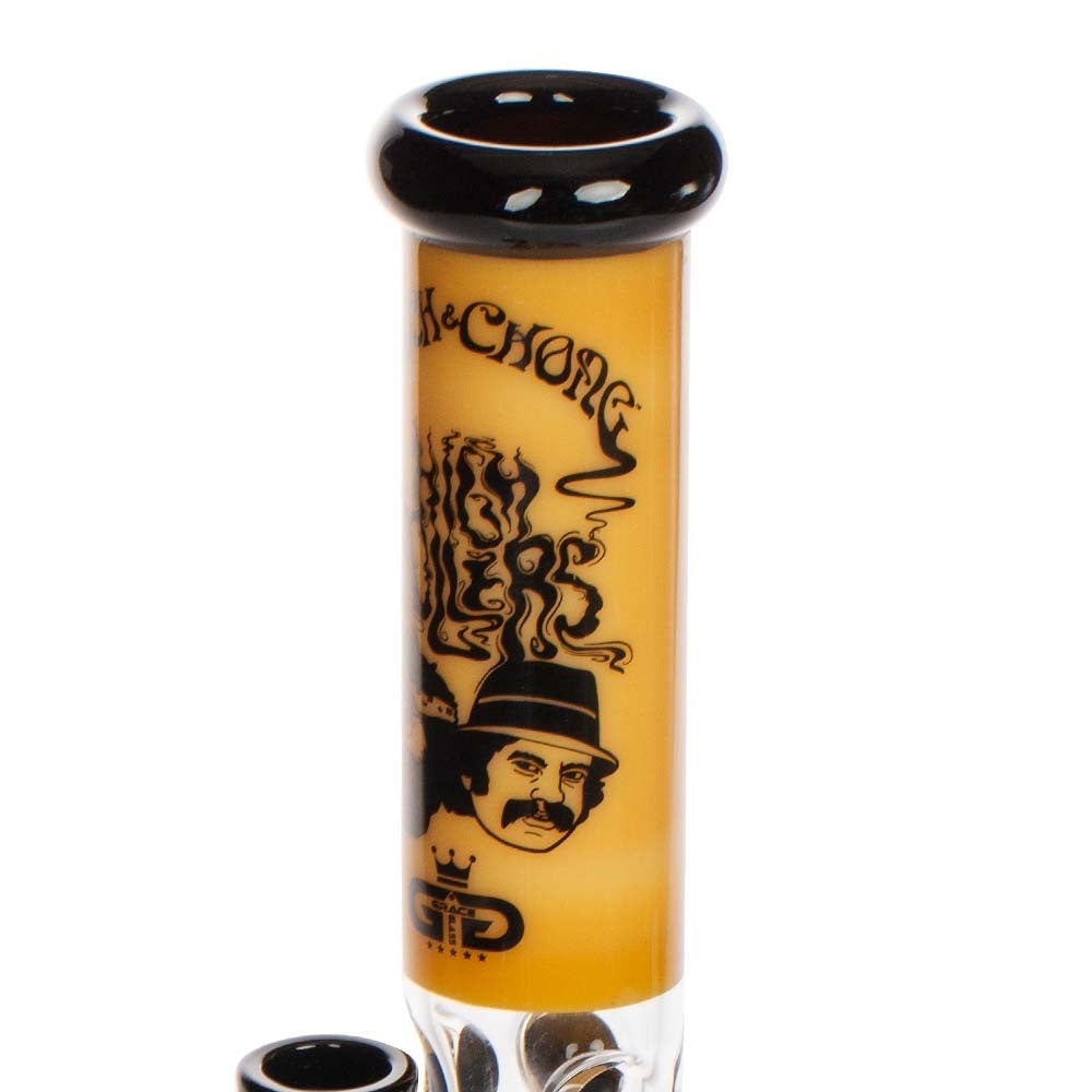 Grace Glass Cheech & Chong High Rollers Straight Tube Percolator Bong | Orange | stem view<br>