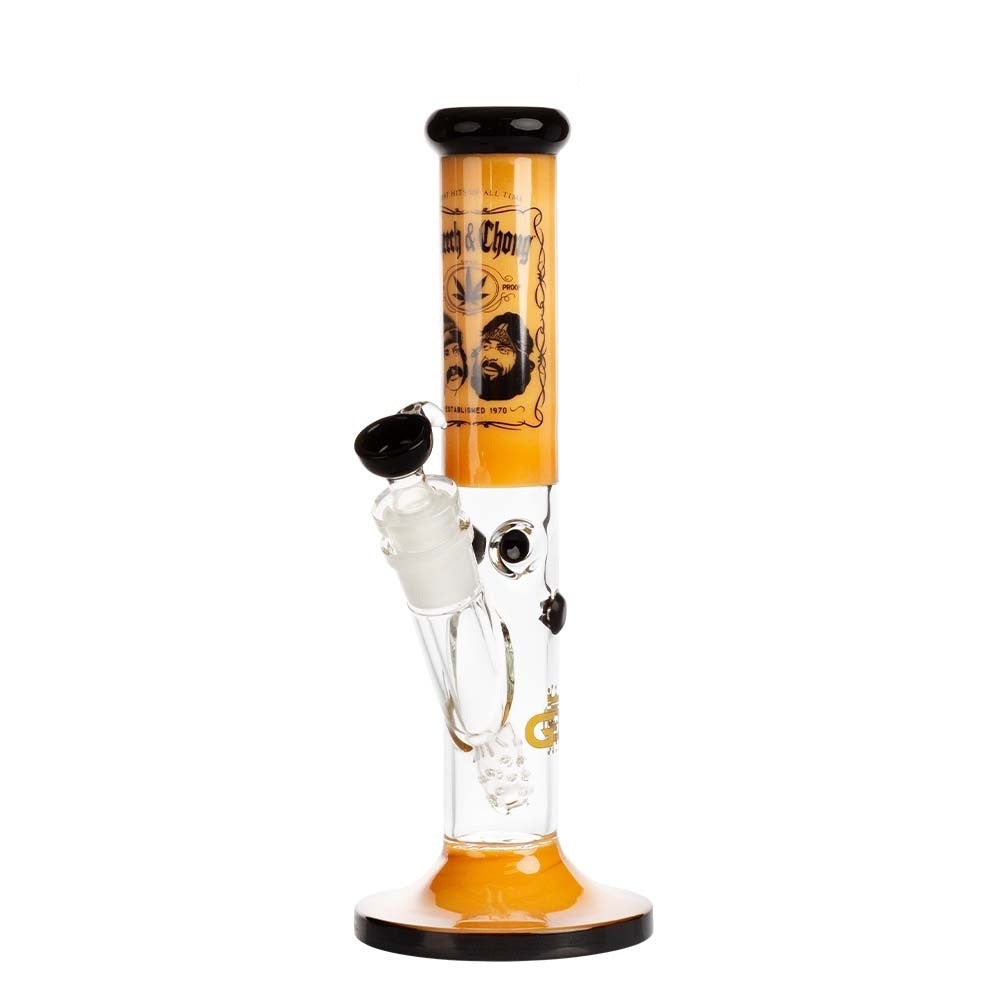 Grace Glass Cheech & Chong Greatest Hits Straight Tube Bong | Orange | side view 1