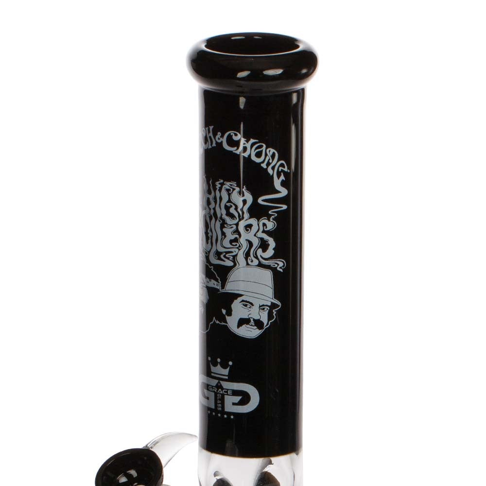 Grace Glass Cheech & Chong High Rollers Straight Tube Bong | Black | stem view