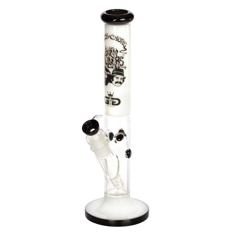 Grace Glass Cheech & Chong High Rollers Straight Tube Bong | White | side view 3