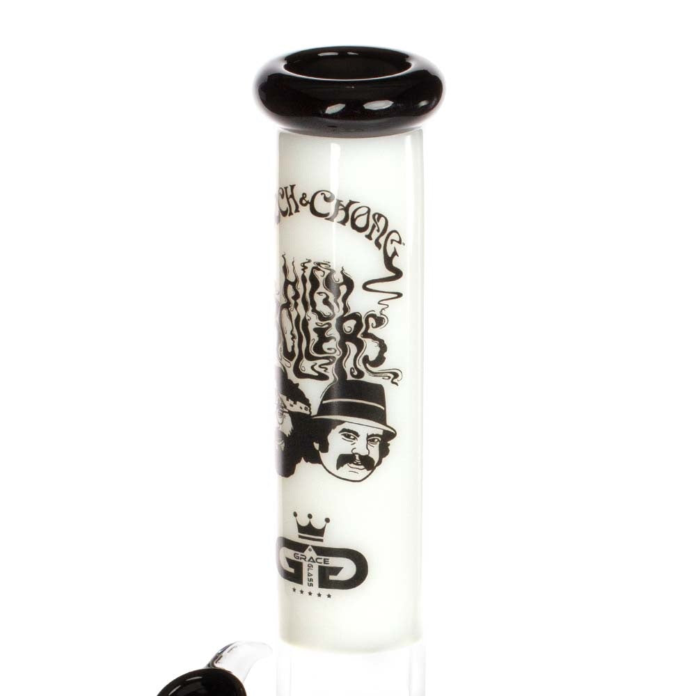 Grace Glass Cheech & Chong High Rollers Straight Tube Bong | White | stem view