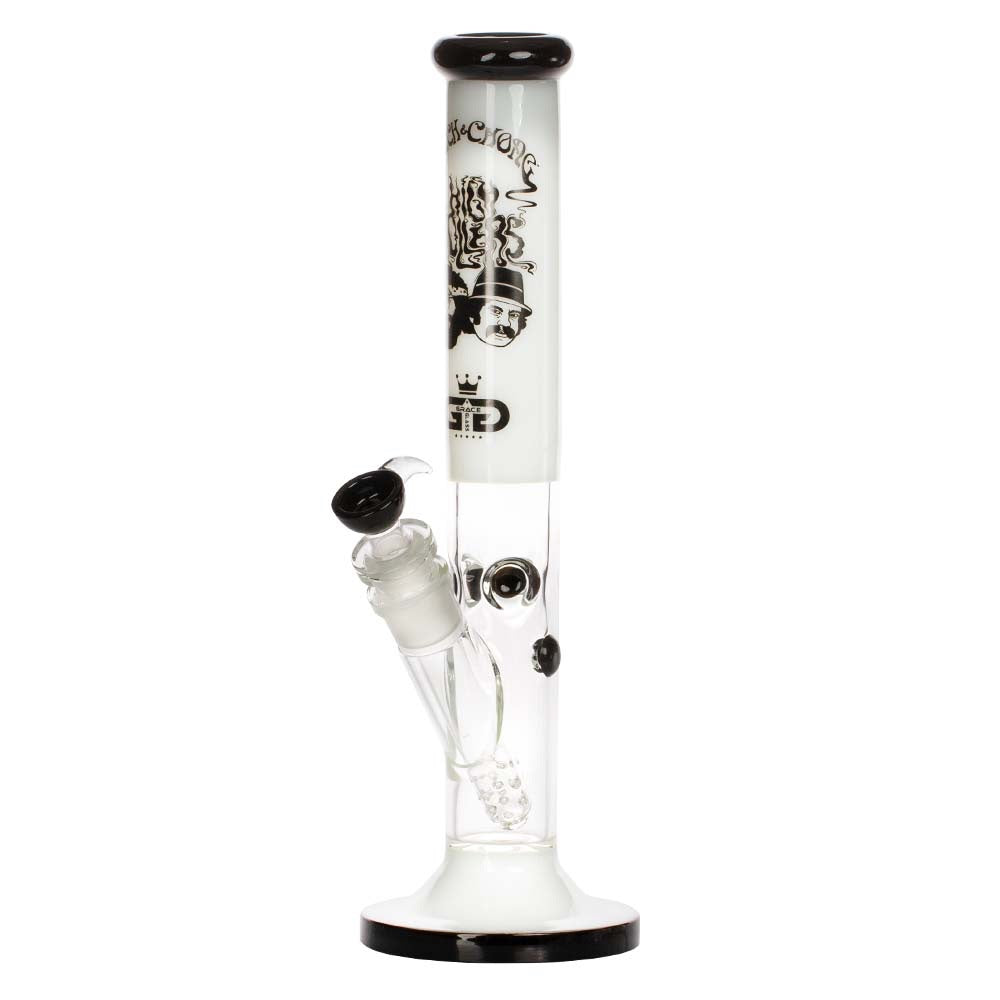 Grace Glass Cheech & Chong High Rollers Straight Tube Bong | White | side view 1