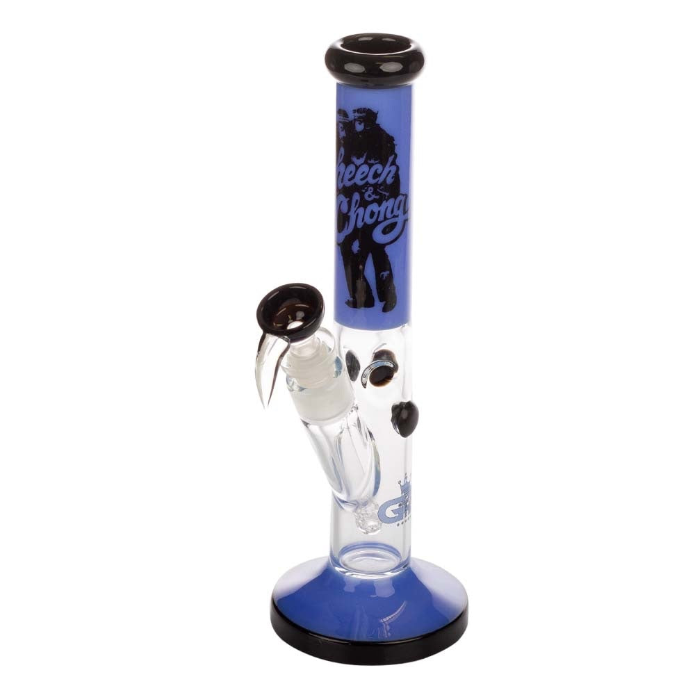Grace Glass Cheech & Chong Peace Straight Tube Bong | Blue | side view 3