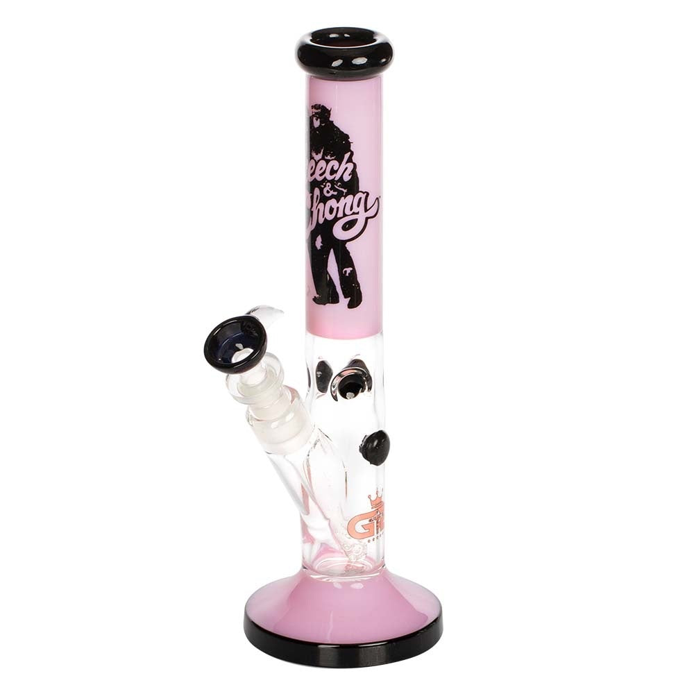Grace Glass Cheech & Chong Peace Straight Tube Bong | Pink | side view 1