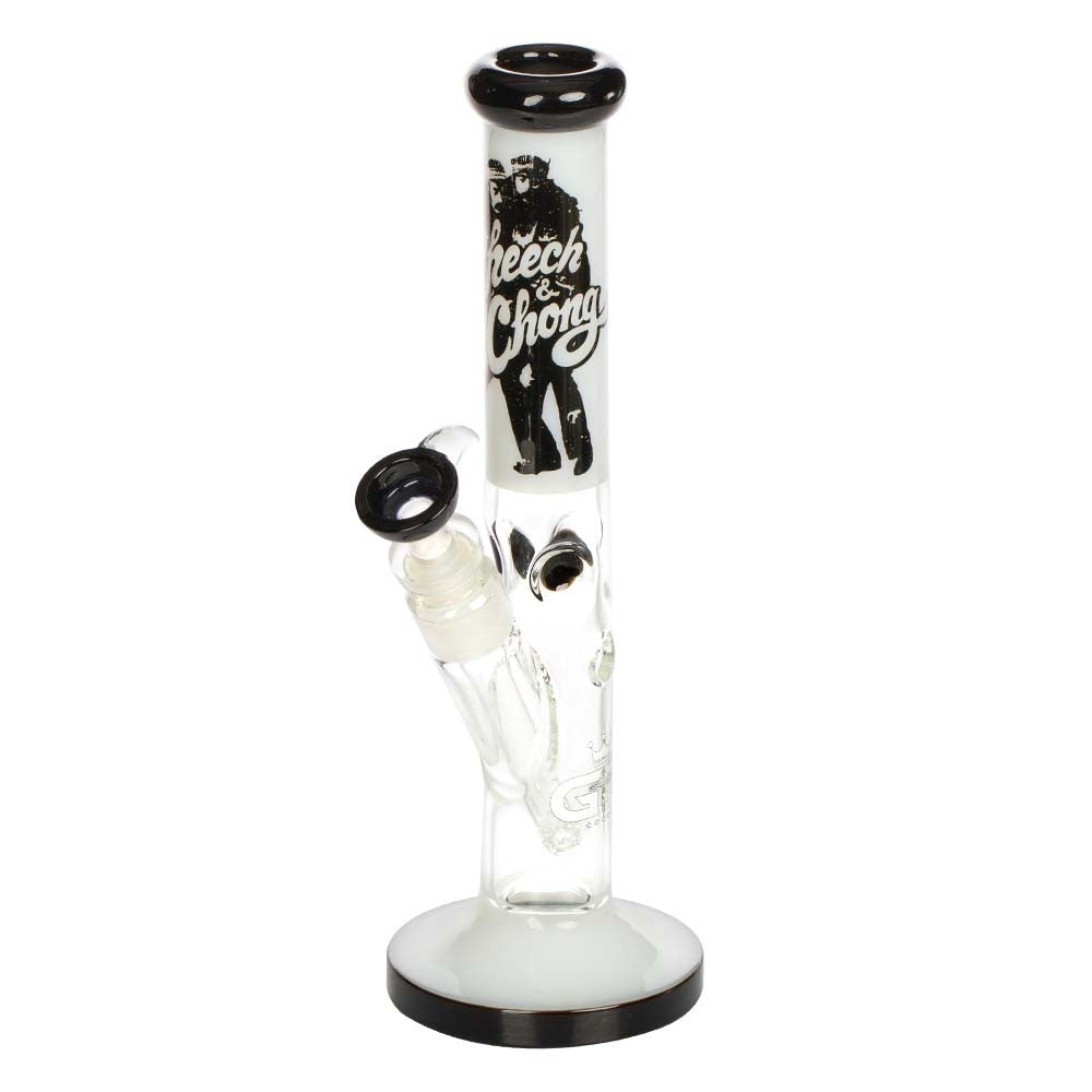 Grace Glass Cheech & Chong Peace Straight Tube Bong | White | side view 3