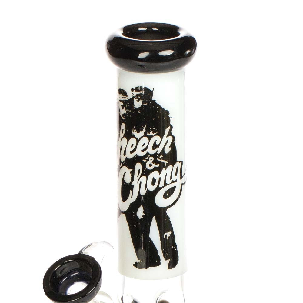 Grace Glass Cheech & Chong Peace Straight Tube Bong | White | stem view