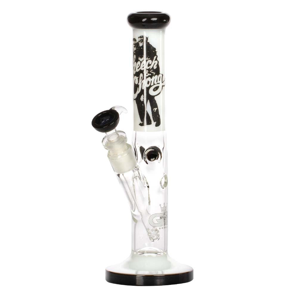 Grace Glass Cheech & Chong Peace Straight Tube Bong | White | side view 1