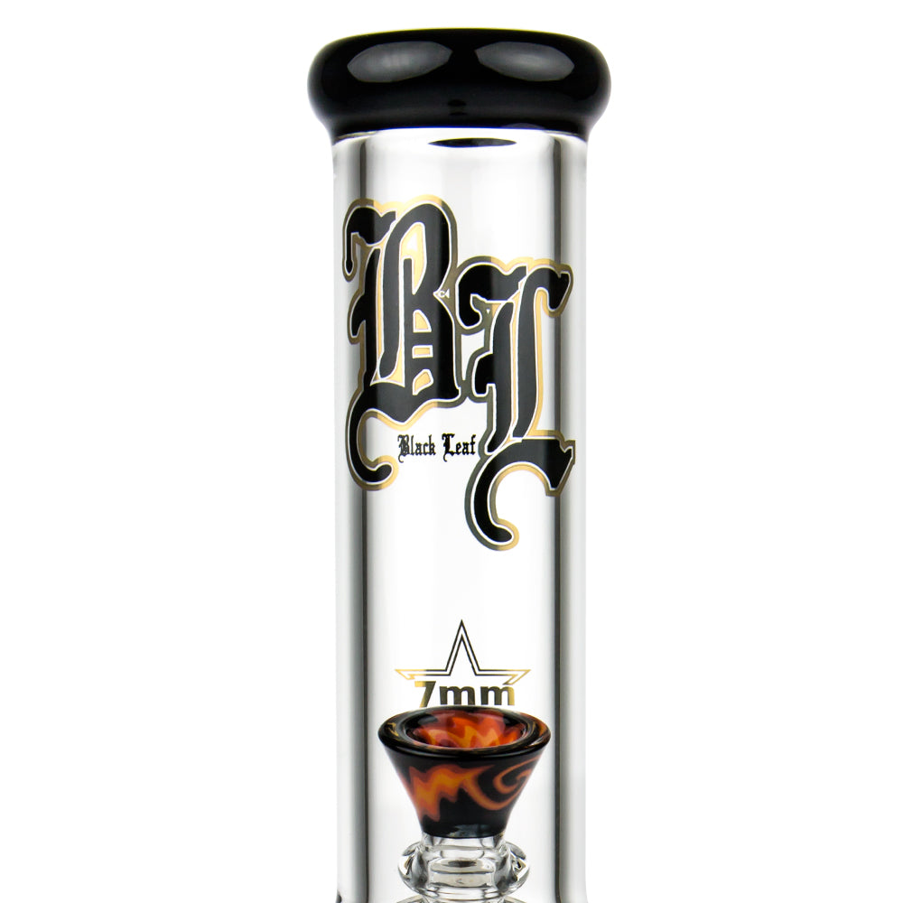 Black Leaf - Stemless 24-arm Perc 7mm Glass Bong - Black - Logo