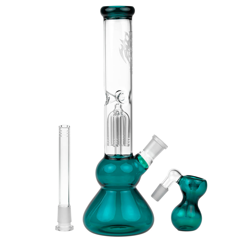 Black Leaf 4-arm Perc Bong with Ash Catcher | Emerald Green - Downstem and Ashcatcher Bowl Included