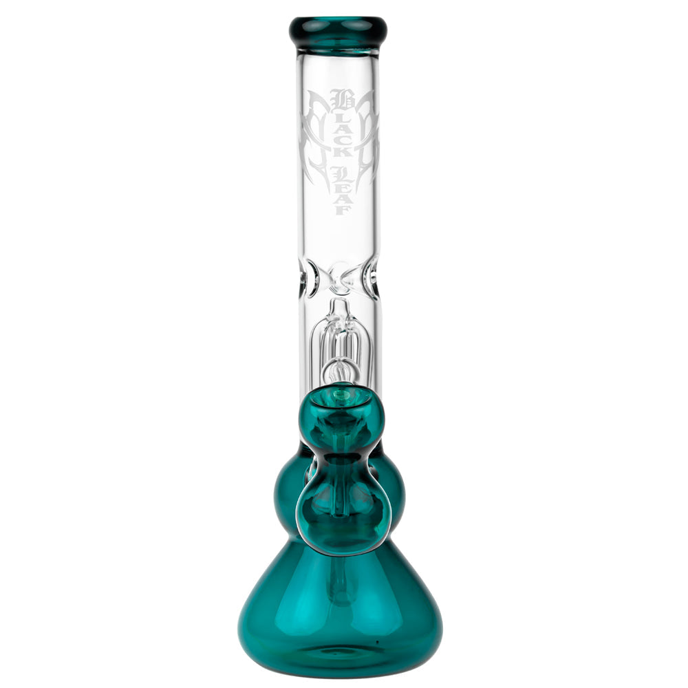 Black Leaf 4-arm Perc Bong with Ash Catcher | Emerald Green - Front View