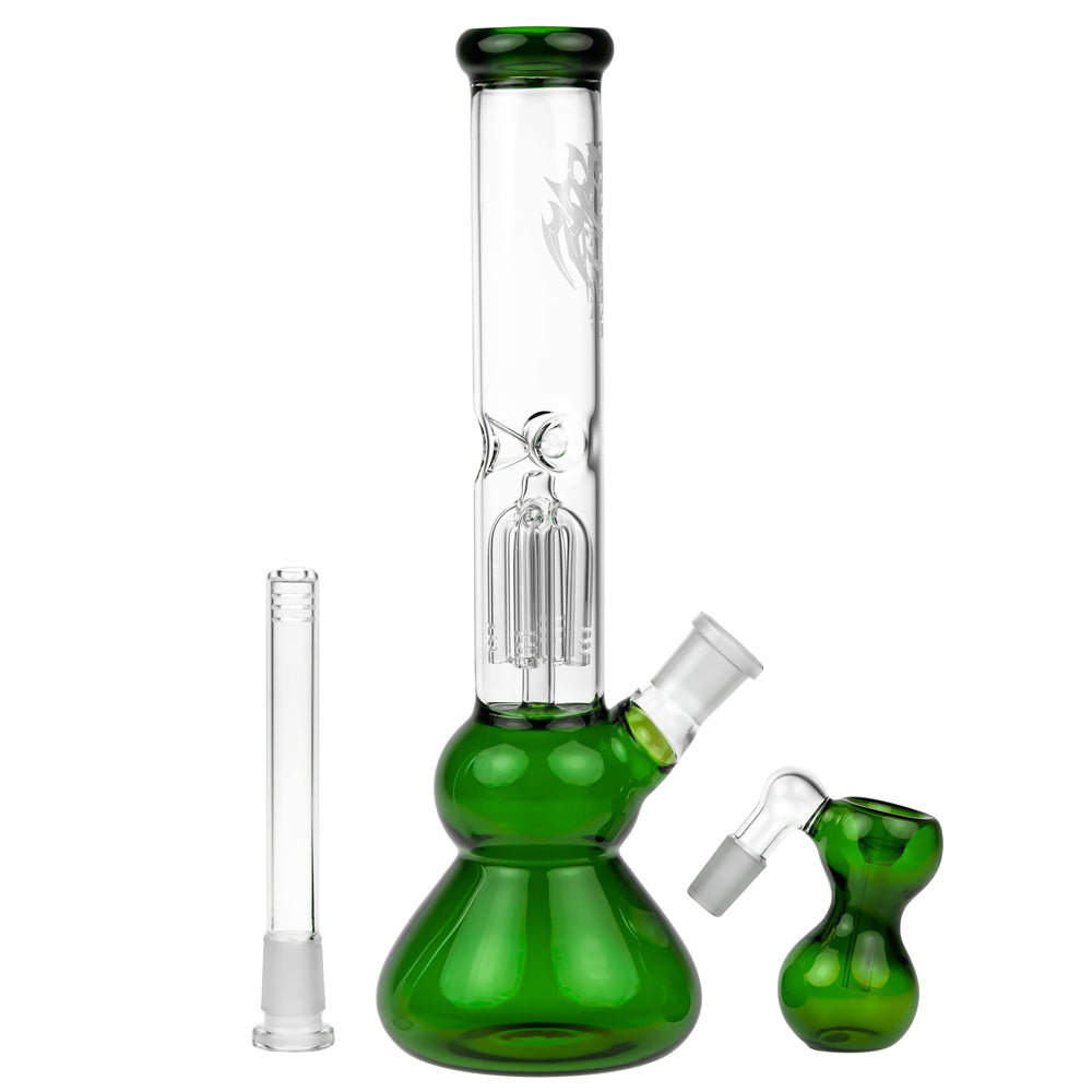 Black Leaf 4-arm Perc Bong with Ash Catcher | Green - Downstem and Ashcatcher Bowl Included