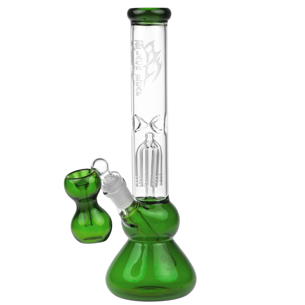 Black Leaf 4-arm Perc Bong with Ash Catcher | Green - Side View 2