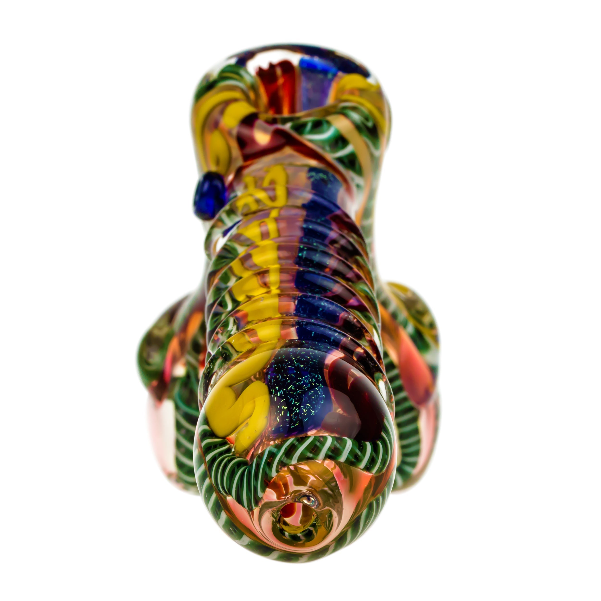G-Spot Glass Hammer Bubbler Pipe - Fumed with Dichro and Color Stripes - Back View
