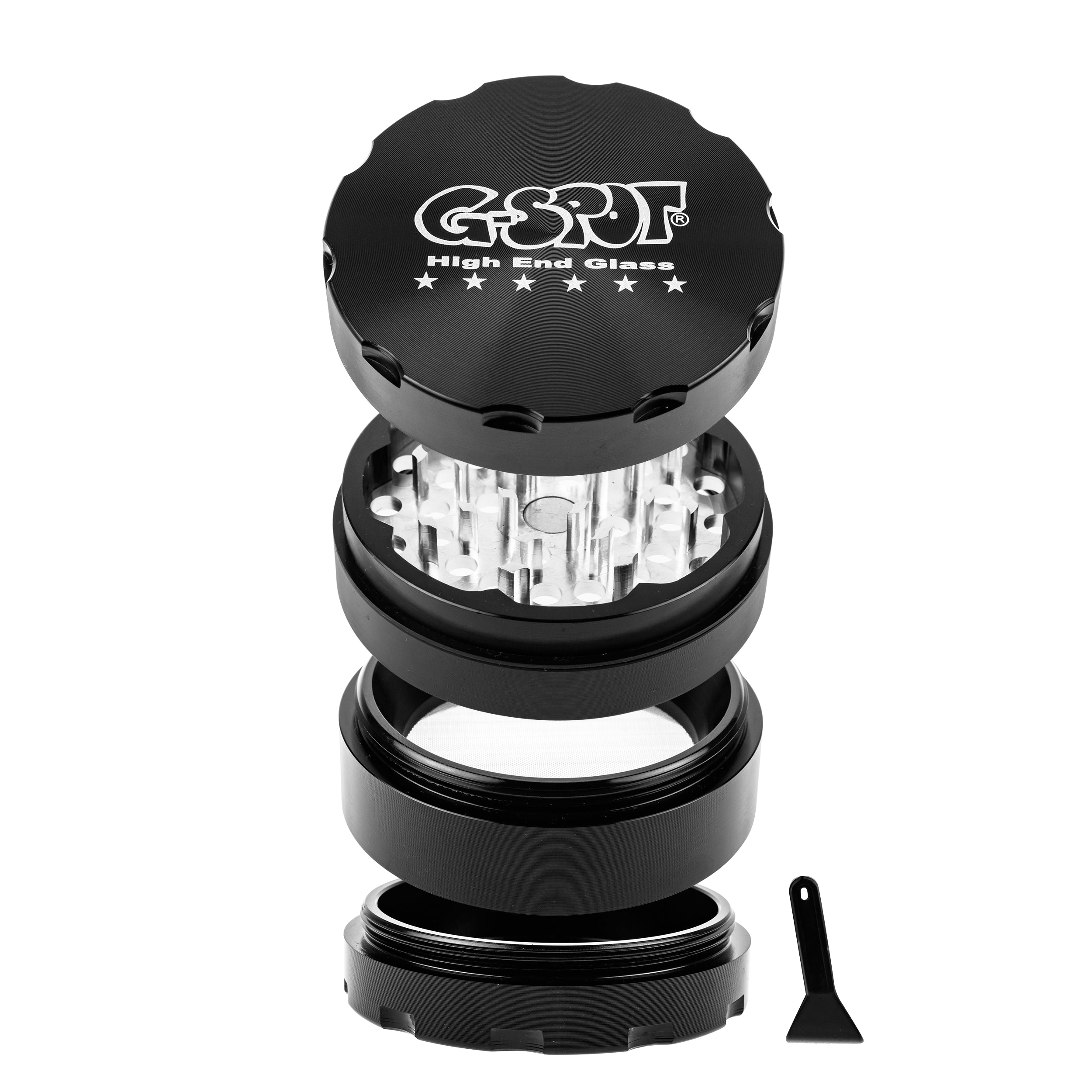 G-Spot - Aluminum Magnetic Herb Grinder - 4-part - 76mm - Black - Disassembled