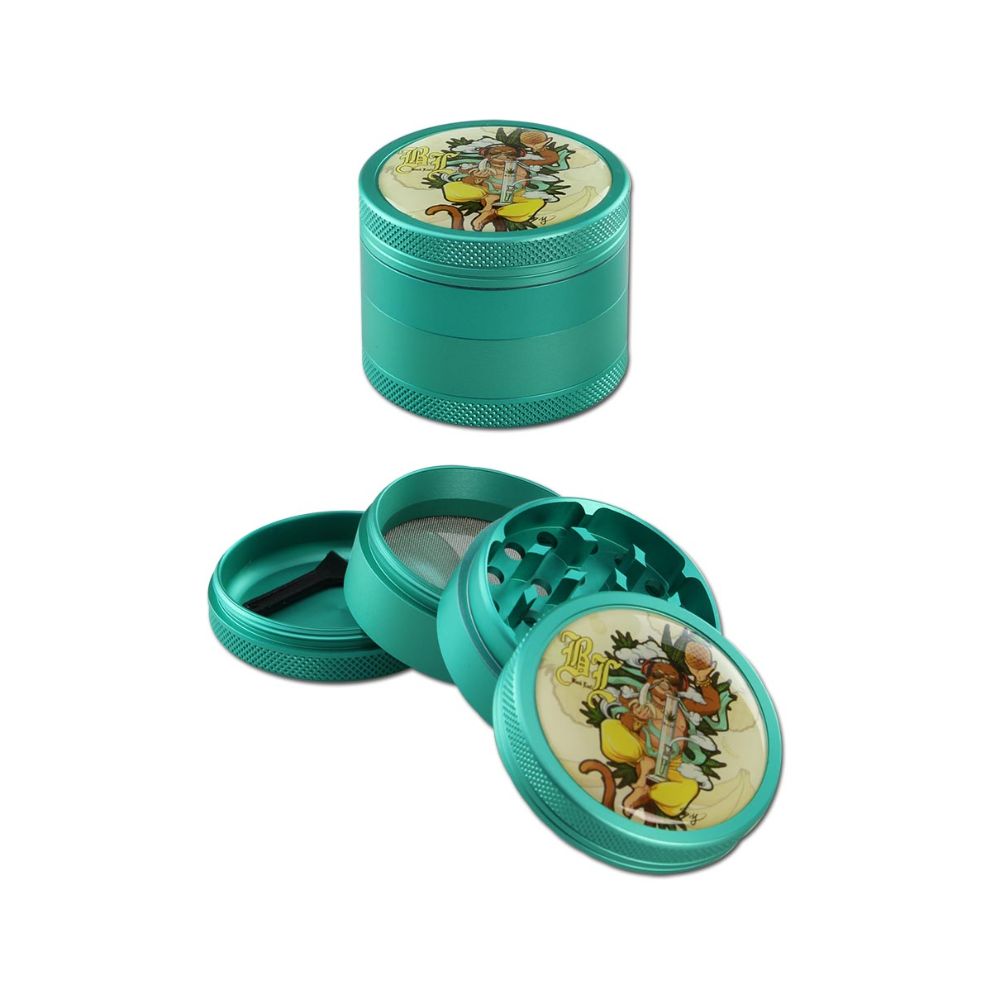 Black Leaf Hanuman Beaker Ice Bong with 10-Arm Tree Perc | Box Set - 4-Part Aluminum Grinder
