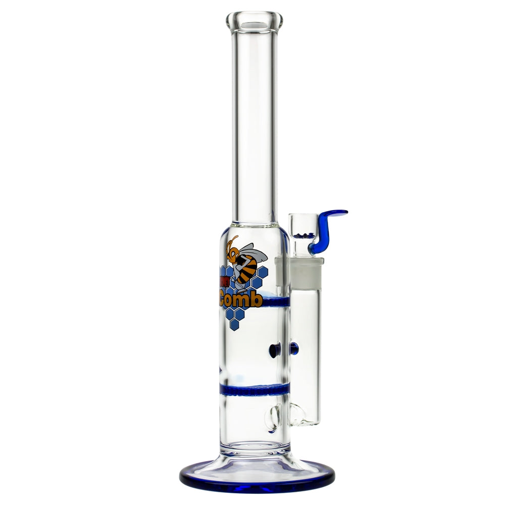 Black Leaf Glass Bong with Double HoneyComb Disc Perc | 32cm - Side View 5