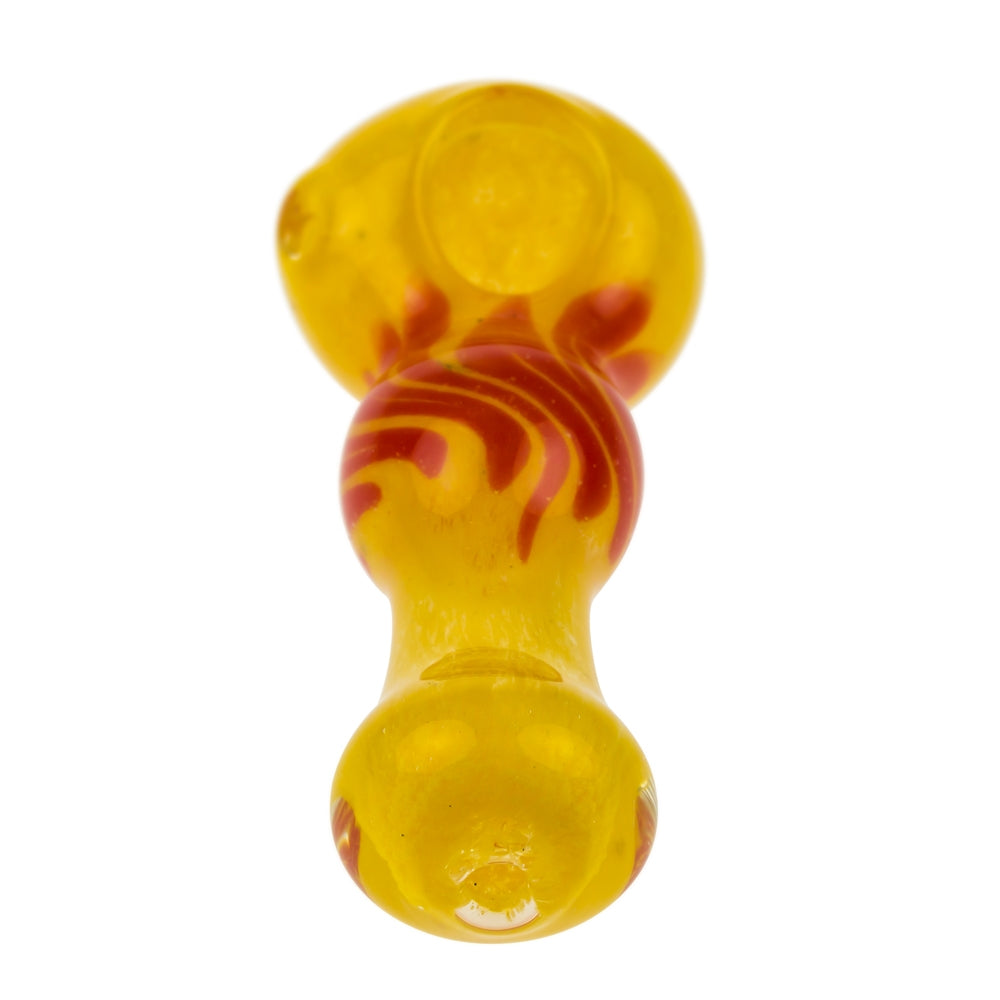 Glasscity Yellow Glass Spoon Pipe with Red Swirl | 3 Inch - Back View