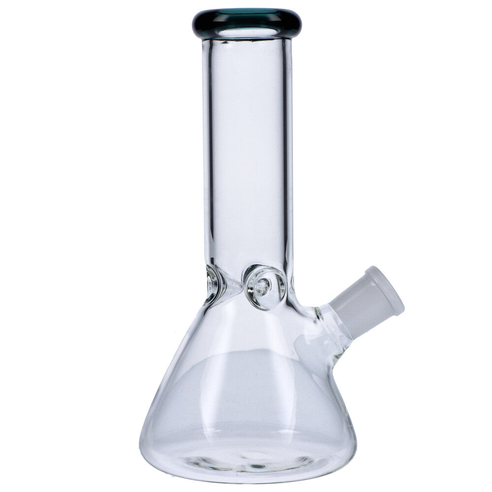 Glass Beaker Base Bong with Frosted Joint | 8 Inch | Teal- Side View Without Downstem and Bowl