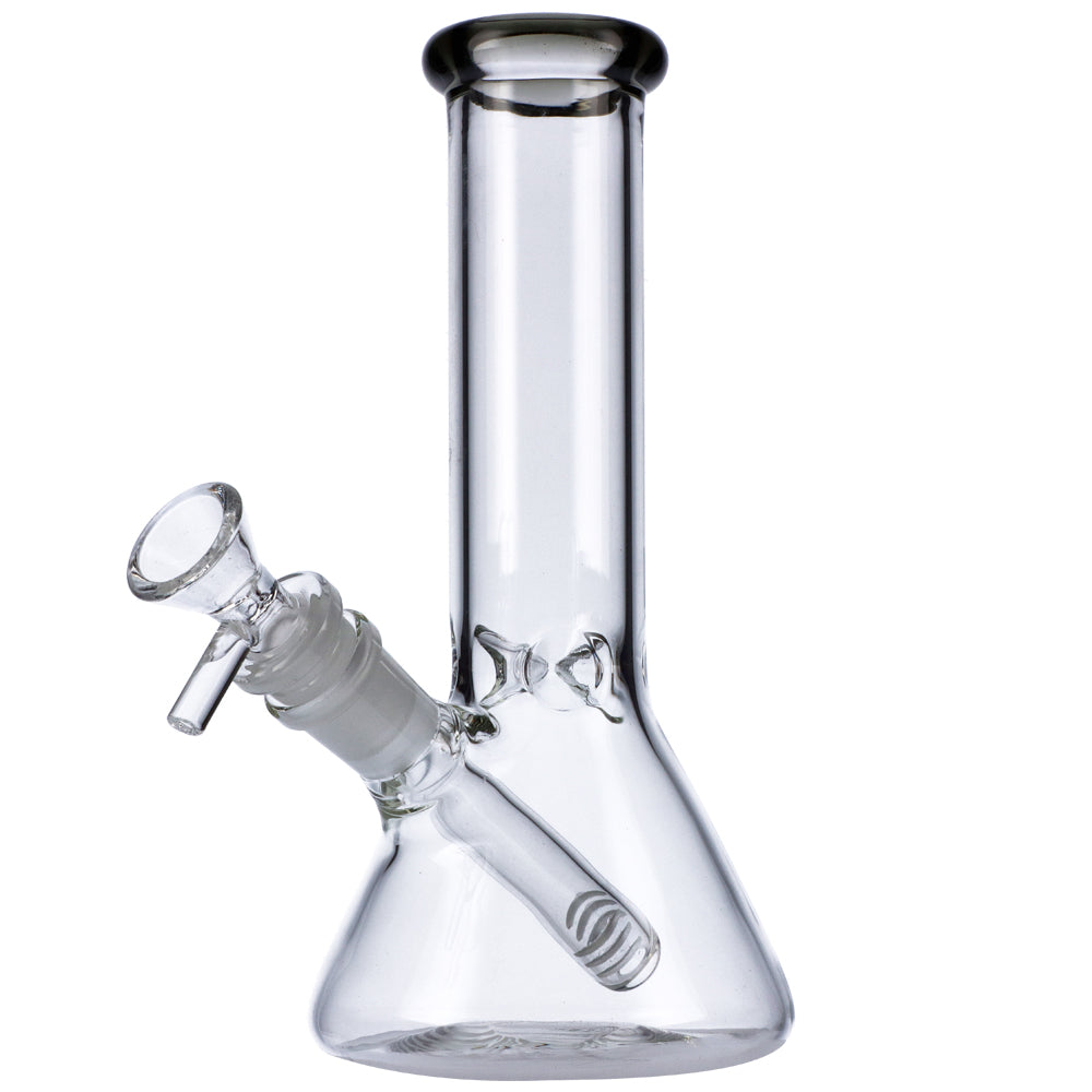 Glass Beaker Base Bong with Frosted Joint | 8 Inch | Smoke - Side View