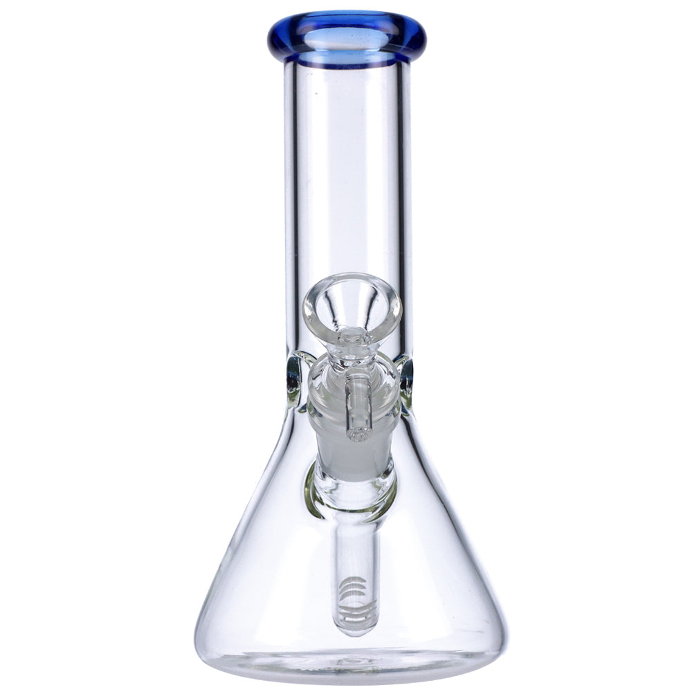 Glass Beaker Base Bong with Frosted Joint | 8 Inch | Blue - Front View