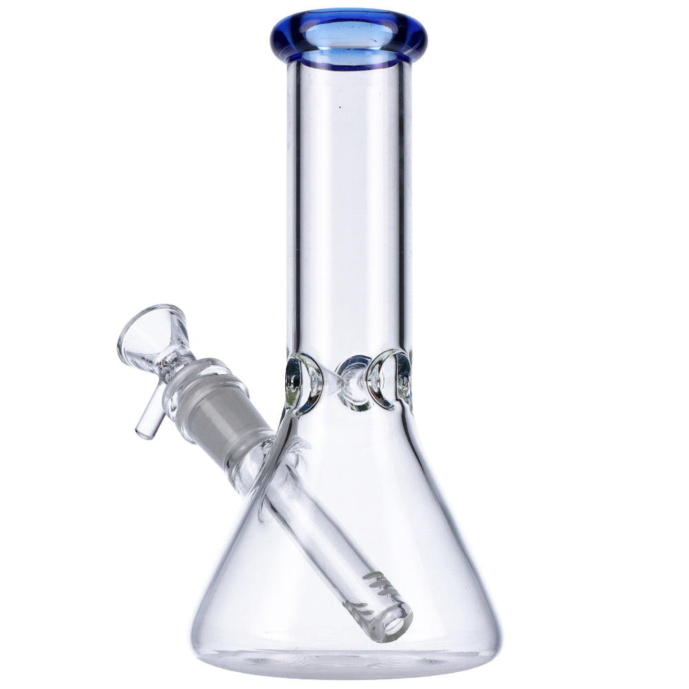 Glass Beaker Base Bong with Frosted Joint | 8 Inch | Blue - Back View 1