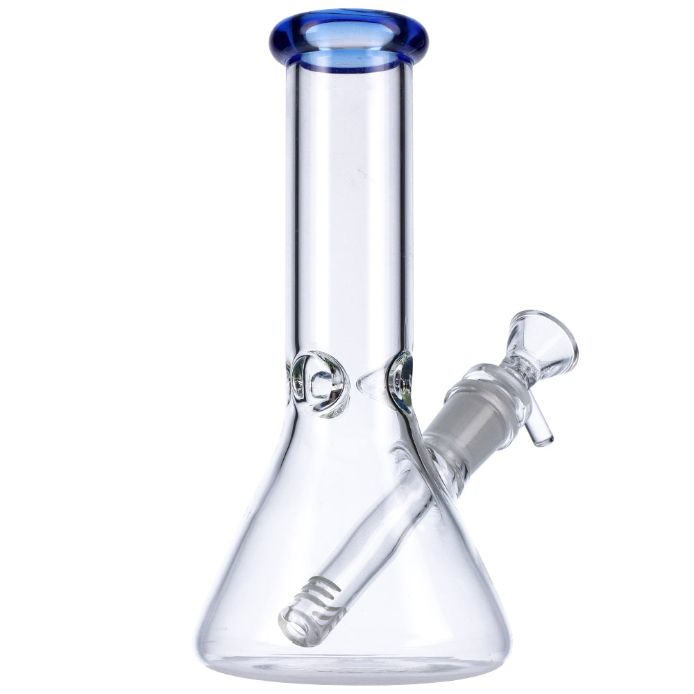 Glass Beaker Base Bong with Frosted Joint | 8 Inch | Blue - Back View 2