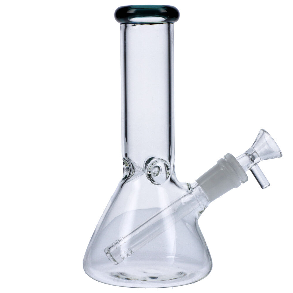 Glass Beaker Base Bong with Frosted Joint | 8 Inch | Teal- Side View 2