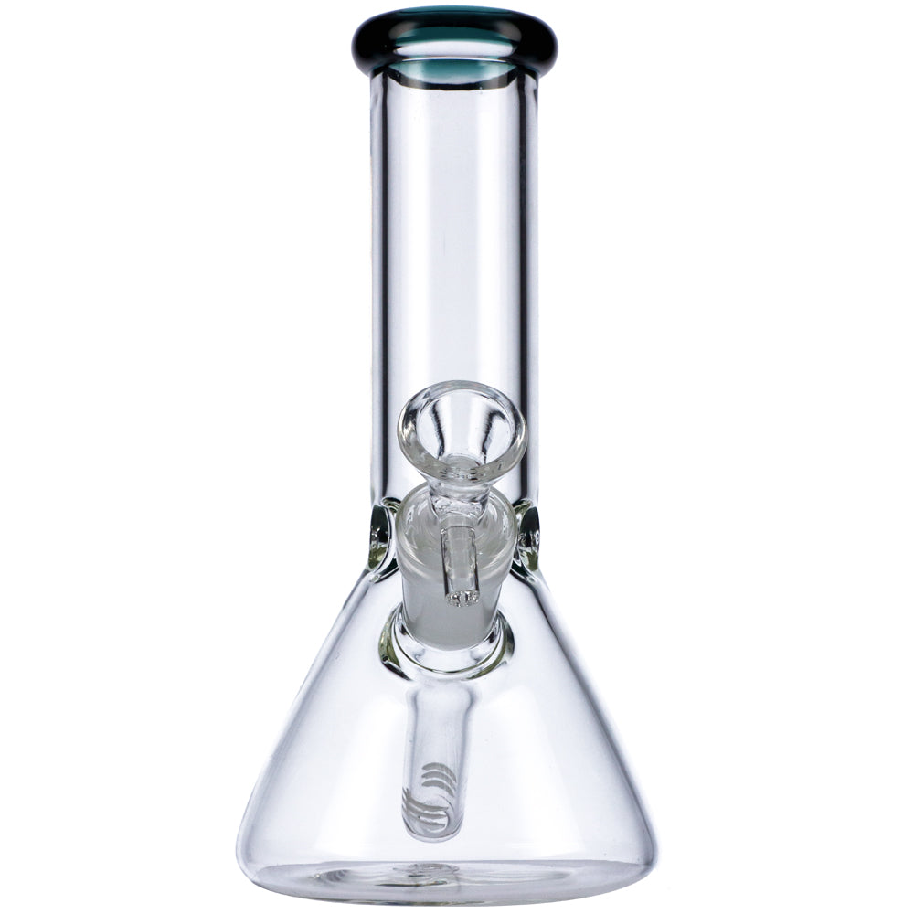 Glass Beaker Base Bong with Frosted Joint | 8 Inch | Teal- Front View